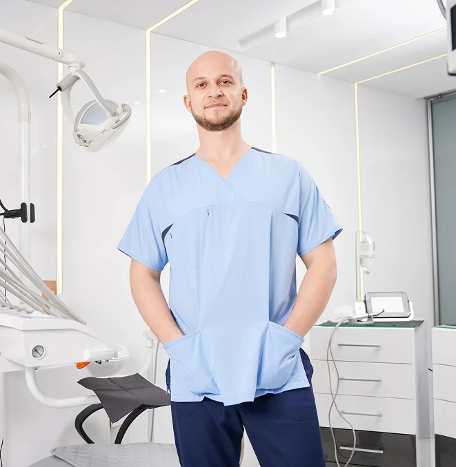 Dentist standing in a modern dental clinic